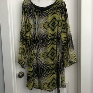 Green sheer retro style dress with chain belt